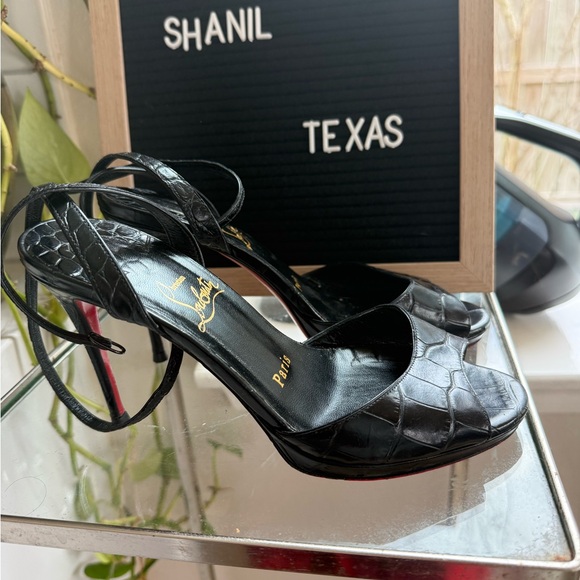 Christian Louboutin Black Croc-Embossed Heels - Picture 6 of 8